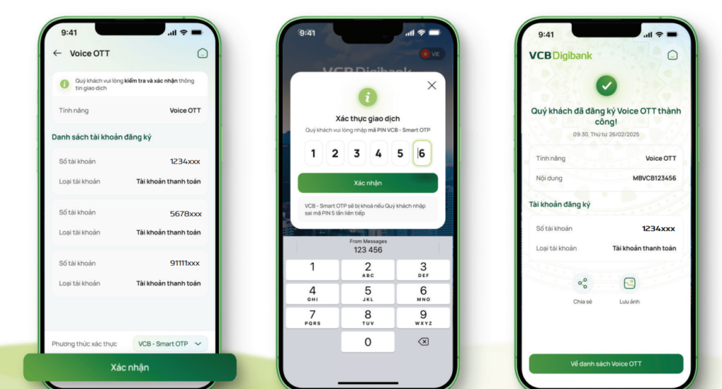 Hoàn tất và các thực tính năng Voice OTT trên APP VCB