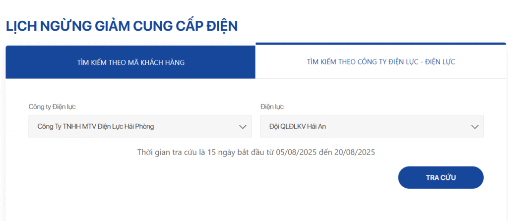 Lịch ngừng cung cấp điện tại khu vực Hải An, Hải Phòng